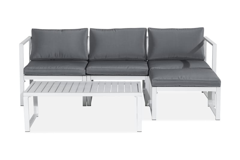 Tunis Loungegrupp Utomhus - 4-sits Loungeset Utemöbler för Uteplats, Vit / Gr åa dynor