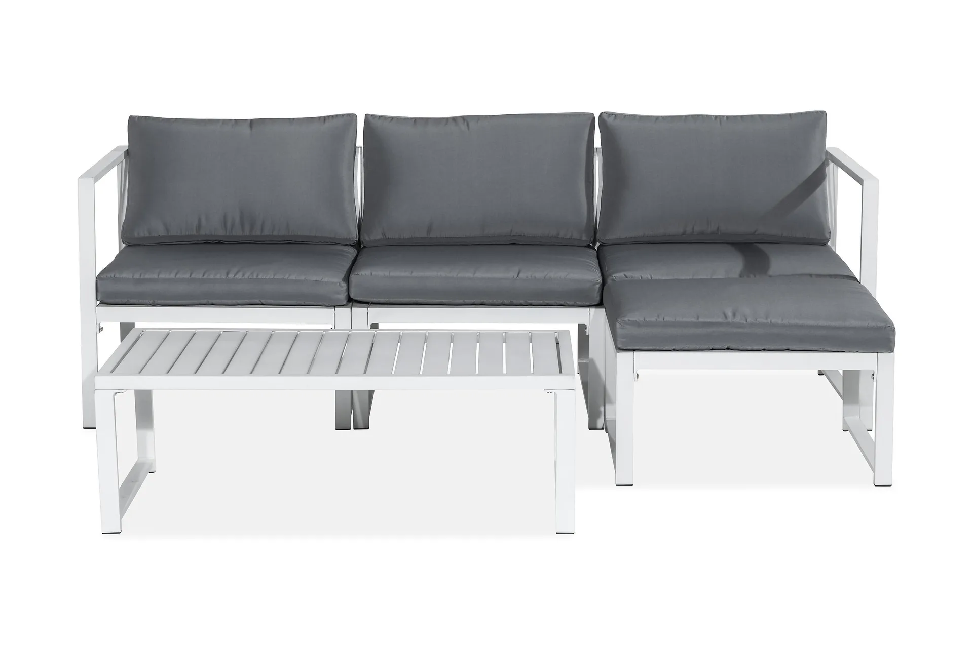 tunis loungegrupp utomhus - 4-sits loungeset utemöbler för uteplats - vit / gråa dynor