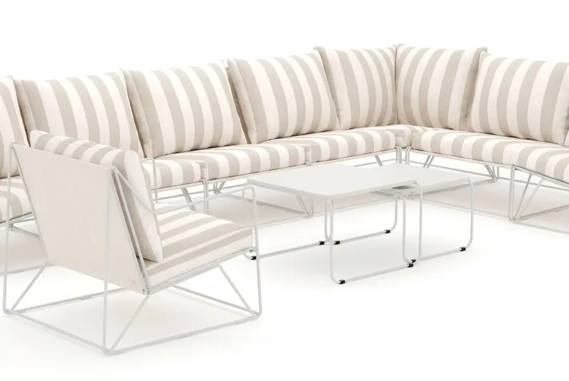 Usteryd utomhus L-soffa 8-sits vändbar med fåtölj - Beige/Striped - Utemöbler - Utegrupp - Loungegrupp