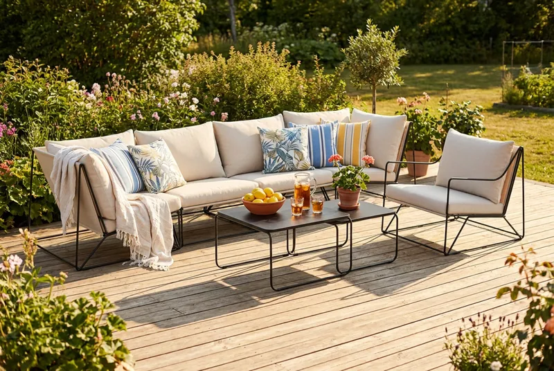Usteryd utomhus rak 5-sits soffa med fåtölj - Svart/Beige - Utemöbler - Utegrupp - Loungegrupp