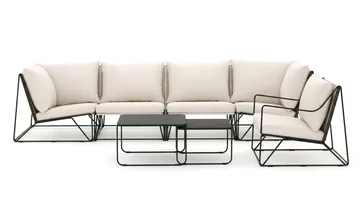 Usteryd utomhus rak 5-sits soffa med fåtölj - Svart/Beige - Utemöbler - Utegrupp - Loungegrupp