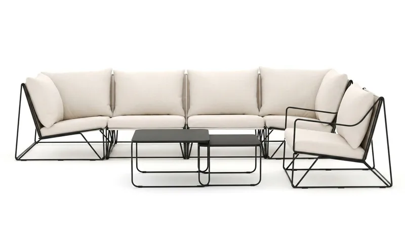 Usteryd utomhus rak 5-sits soffa med fåtölj - Svart/Beige - Utemöbler - Utegrupp - Loungegrupp