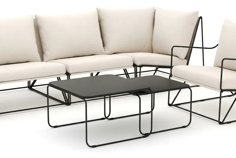 Usteryd utomhus rak 5-sits soffa med fåtölj - Svart/Beige - Utemöbler - Utegrupp - Loungegrupp