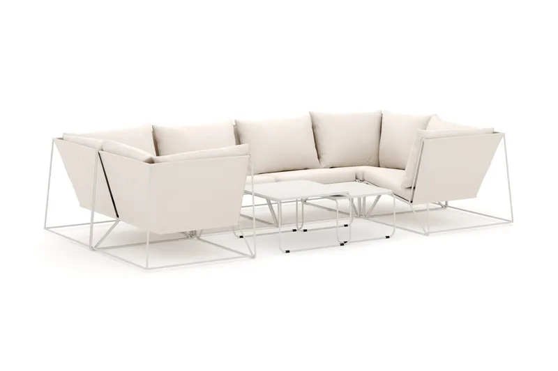 Usteryd utomhus U-soffa 6-sits med stängt avslut, Beige/Beige