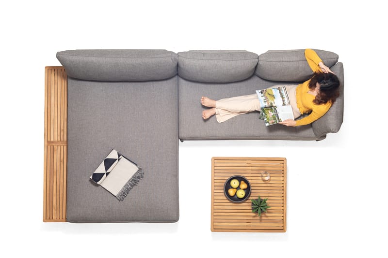 Utomhusset TOPAZ dagbädd + vänster/höger 2-sitssoffa + soffbord 73 cm - magnesiumgrå - Utemöbler - Utegrupp - Loungegrupp