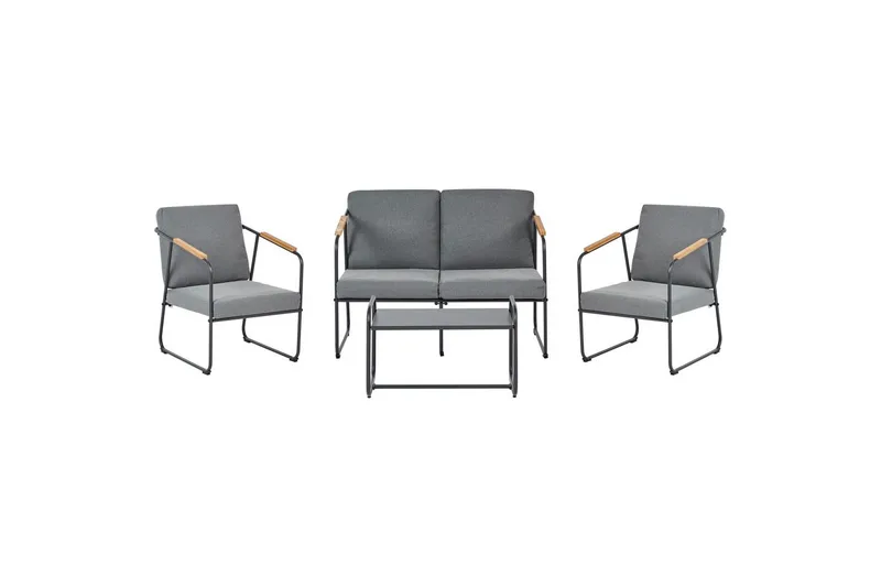 Loungegrupp Vezzana Grå/ljust trä/svart, Grå/ljust trä/svart