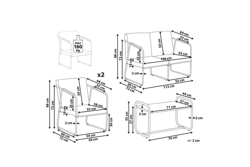 Loungegrupp Vezzana Grå/ljust trä/svart - Grå/ljust trä/svart - Utemöbler - Utegrupp - Loungegrupp