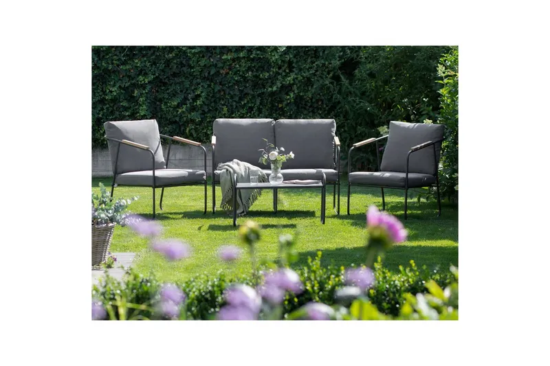 Loungegrupp Vezzana Grå/ljust trä/svart - Grå/ljust trä/svart - Utemöbler - Utegrupp - Loungegrupp