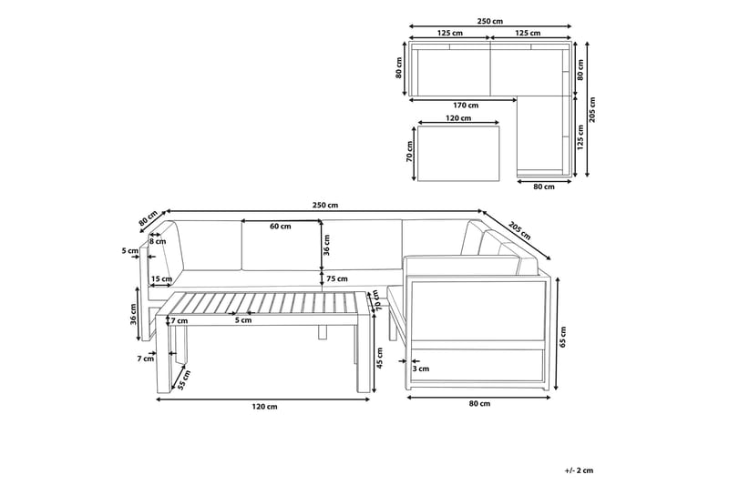 Vinci Loungegrupp Utomhus 120 cm - Grå - Utemöbler - Utegrupp - Loungegrupp
