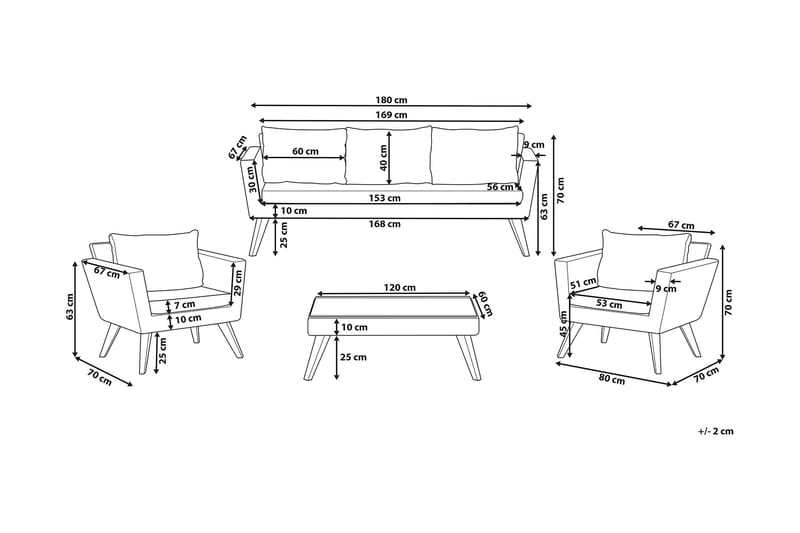 Vittoria xl  Loungegrupp Utomhus 120 cm - Trä/Natur - Utemöbler - Utegrupp - Loungegrupp