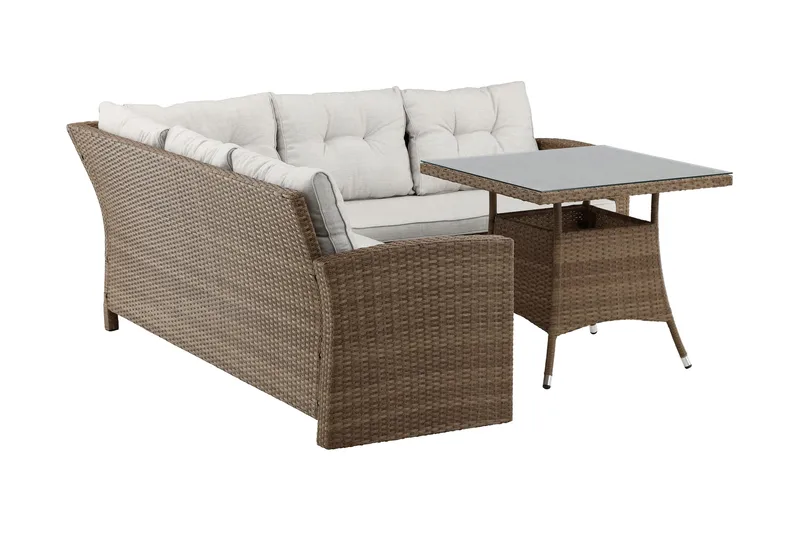 Watford Hörnsoffa Utomhus med Utebord - Brun/Natur - Utemöbler - Utegrupp - Loungegrupp