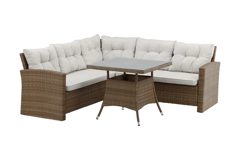 Watford Hörnsoffa Utomhus med Utebord - Brun/Natur - Utemöbler - Utegrupp - Loungegrupp