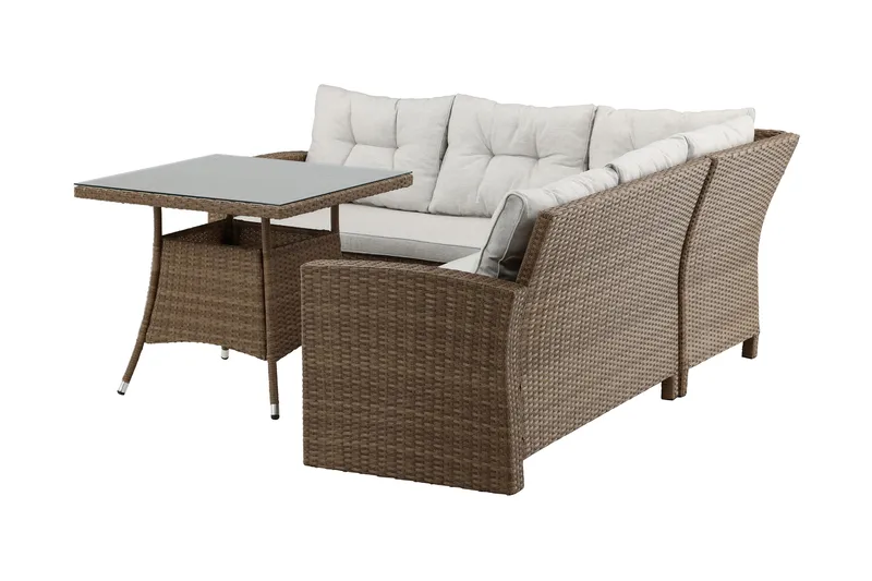 Watford Hörnsoffa Utomhus med Utebord - Brun/Natur - Utemöbler - Utegrupp - Loungegrupp
