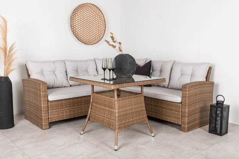 Watford Hörnsoffa Utomhus med Utebord - Brun/Natur - Utemöbler - Utegrupp - Loungegrupp
