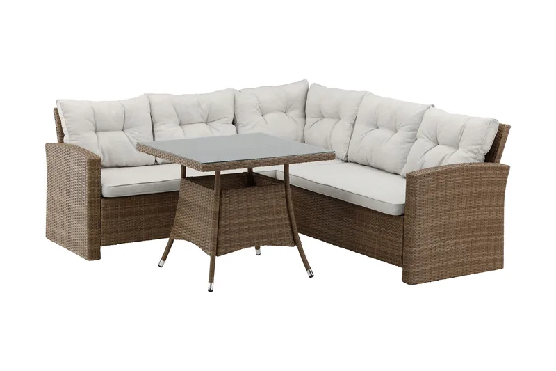 Watford Hörnsoffa Utomhus med Utebord - Brun/Natur - Utemöbler - Utegrupp - Loungegrupp