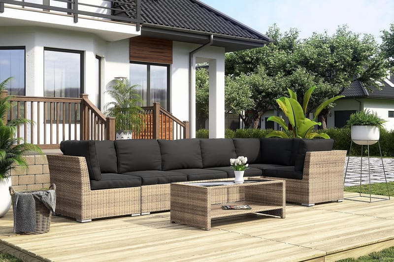 Wisconsin Premium Loungegrupp Utomhus 6-sits Glas/Konstrotting/Sand - Utemöbler - Utegrupp - Loungegrupp