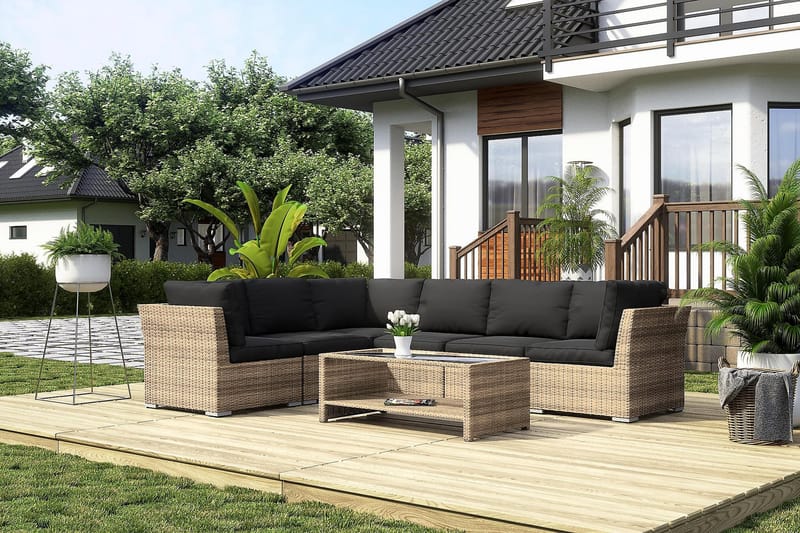 Wisconsin Premium Loungegrupp Utomhus 6-sits Glas/Konstrotting/Sand - Utemöbler - Utegrupp - Loungegrupp