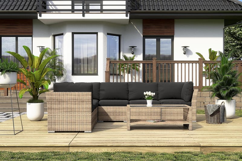 Wisconsin Premium Loungegrupp Utomhus 6-sits Glas/Konstrotting/Sand - Utemöbler - Utegrupp - Loungegrupp