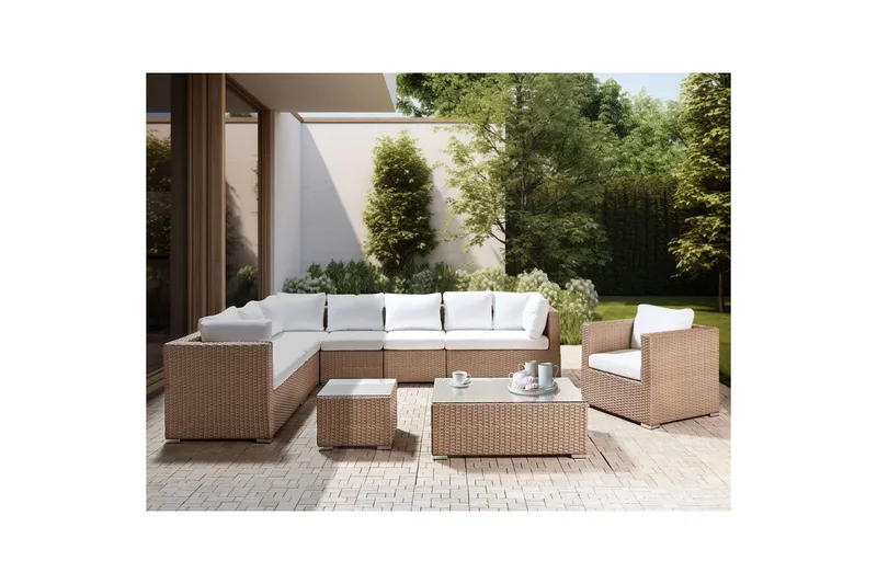 Loungegrupp XXL Beige/vit - Beige/vit - Utemöbler - Utegrupp - Loungegrupp