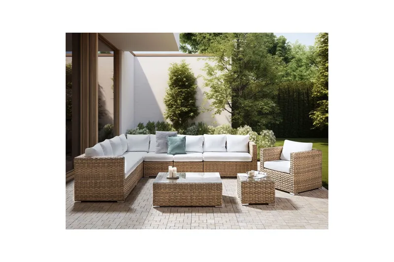 Loungegrupp XXL Brun/Vit - Brun/Vit - Utemöbler - Utegrupp - Loungegrupp