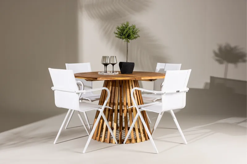 Lumpur Matgrupp Rund 120 cm + 4 st Alling Matstolar Vit - Utemöbler - Utegrupp - Matgrupper utomhus