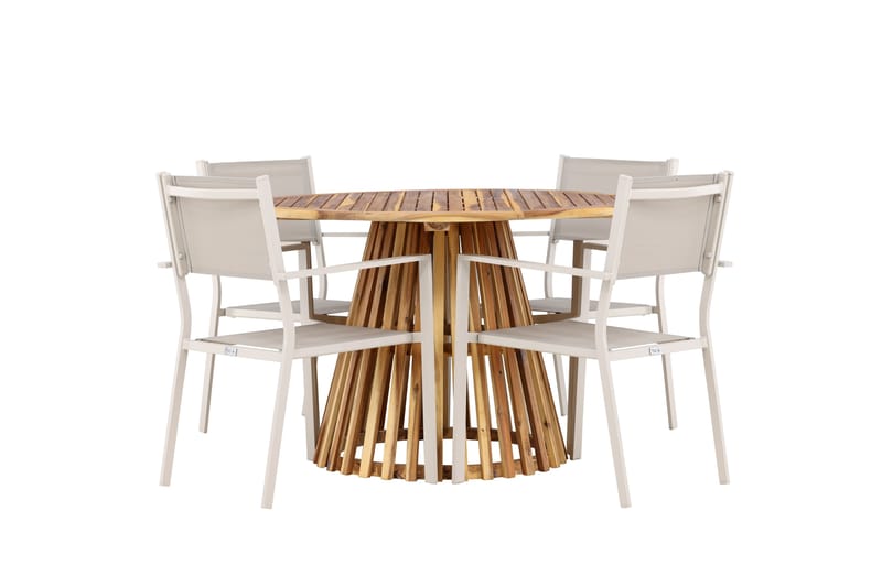 LUMPUR Matgrupp Utomhus Rund 120 cm + 4 st Copacabana Matstolar Beige - Utemöbler - Utegrupp - Matgrupper utomhus