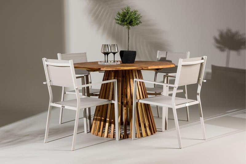 LUMPUR Matgrupp Utomhus Rund 120 cm + 4 st Copacabana Matstolar Beige - Utemöbler - Utegrupp - Matgrupper utomhus
