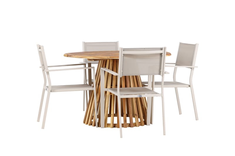 LUMPUR Matgrupp Utomhus Rund 120 cm + 4 st Copacabana Matstolar Beige - Utemöbler - Utegrupp - Matgrupper utomhus