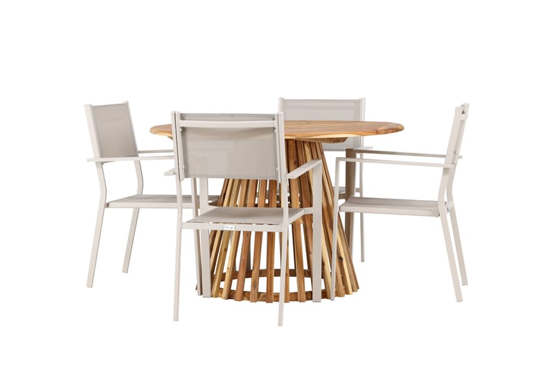 LUMPUR Matgrupp Utomhus Rund 120 cm + 4 st Copacabana Matstolar Beige - Utemöbler - Utegrupp - Matgrupper utomhus
