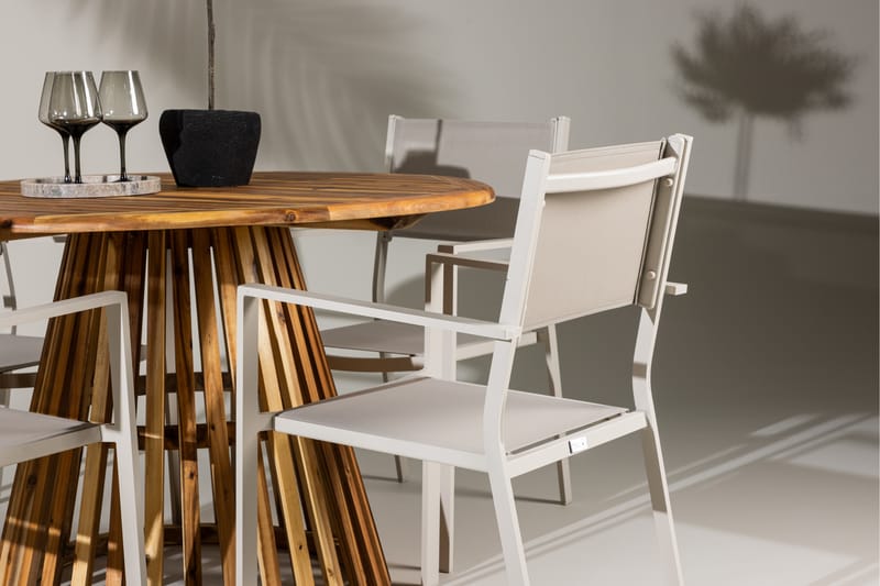 LUMPUR Matgrupp Utomhus Rund 120 cm + 4 st Copacabana Matstolar Beige - Utemöbler - Utegrupp - Matgrupper utomhus
