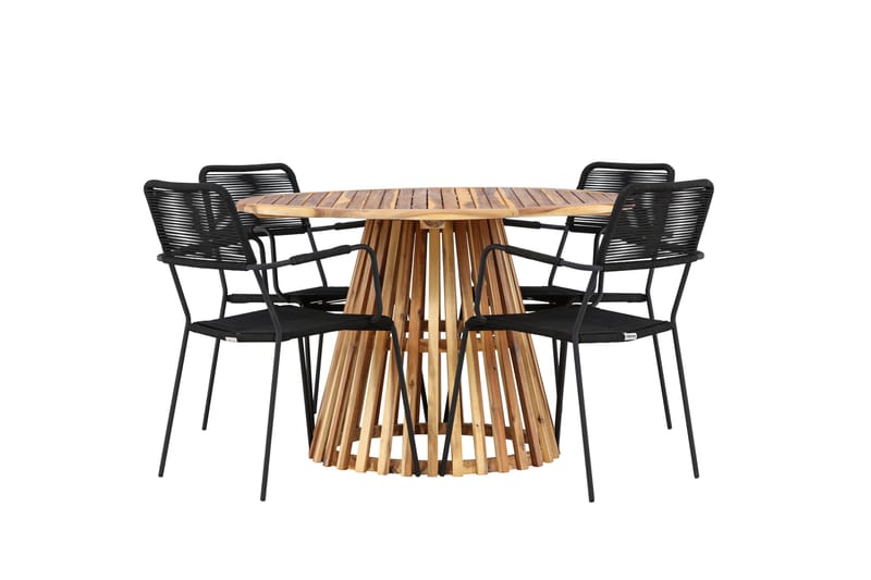 LUMPUR Matgrupp Utomhus Rund 120 cm + 4 st Hochanas Matstolar Svart/Brun - Utemöbler - Utegrupp - Matgrupper utomhus