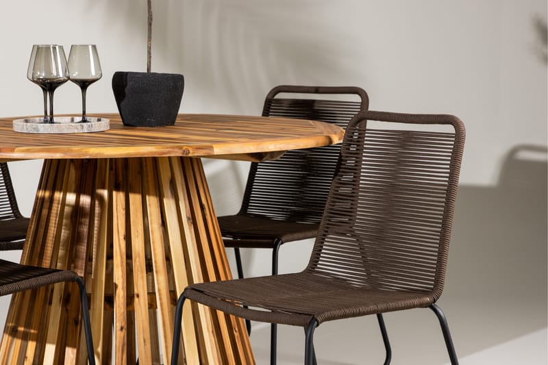 Lumpur Matgrupp Utomhus Rund 120 cm + 4 st Lindos Matstolar Brun - Utemöbler - Utegrupp - Matgrupper utomhus