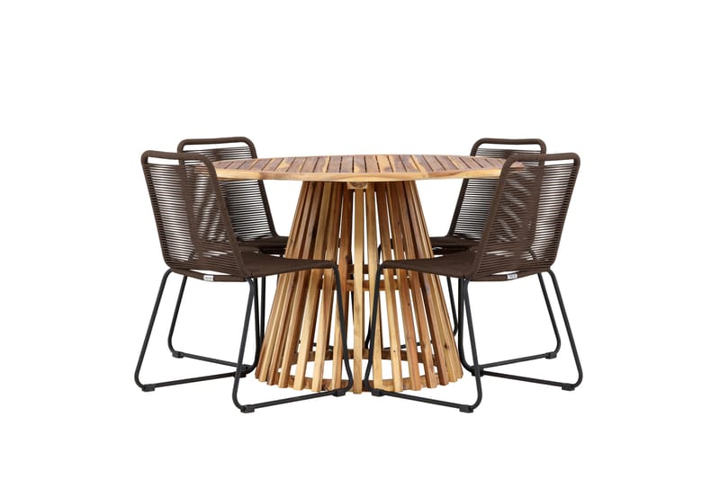 LUMPUR Matgrupp Utomhus Rund 120 cm + 4 st Lindos Matstolar Brun - Utemöbler - Utegrupp - Matgrupper utomhus