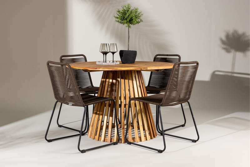 LUMPUR Matgrupp Utomhus Rund 120 cm + 4 st Lindos Matstolar Brun - Utemöbler - Utegrupp - Matgrupper utomhus