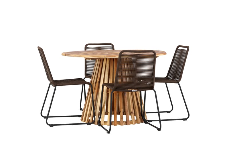 LUMPUR Matgrupp Utomhus Rund 120 cm + 4 st Lindos Matstolar Brun - Utemöbler - Utegrupp - Matgrupper utomhus
