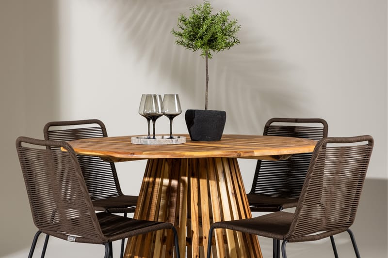 LUMPUR Matgrupp Utomhus Rund 120 cm + 4 st Lindos Matstolar Brun - Utemöbler - Utegrupp - Matgrupper utomhus