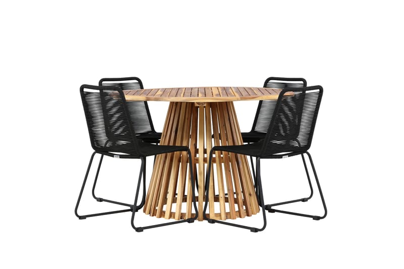 LUMPUR Matgrupp Utomhus Rund 120 cm + 4 st Linero Matstolar Svart - Utemöbler - Utegrupp - Matgrupper utomhus