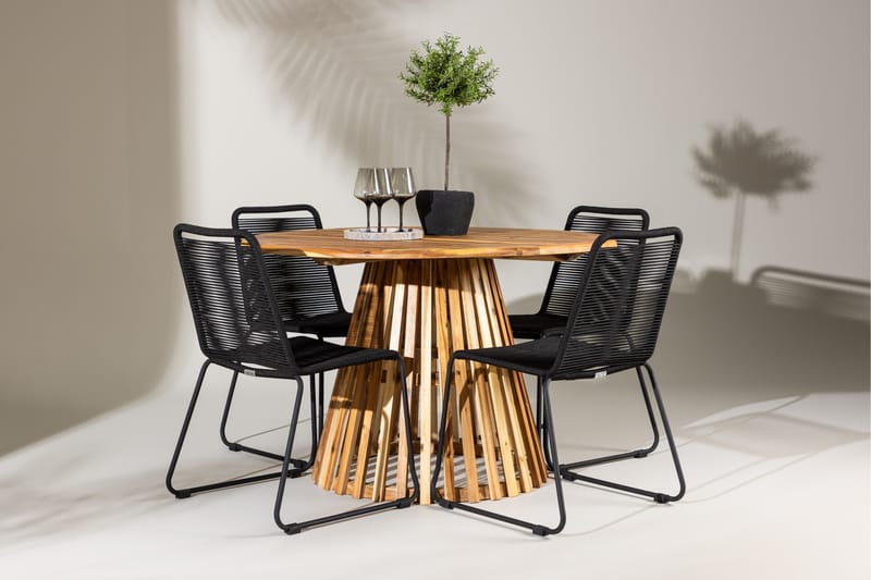 LUMPUR Matgrupp Utomhus Rund 120 cm + 4 st Linero Matstolar Svart - Utemöbler - Utegrupp - Matgrupper utomhus
