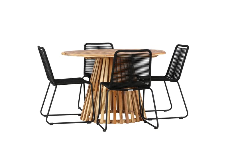 LUMPUR Matgrupp Utomhus Rund 120 cm + 4 st Linero Matstolar Svart - Utemöbler - Utegrupp - Matgrupper utomhus