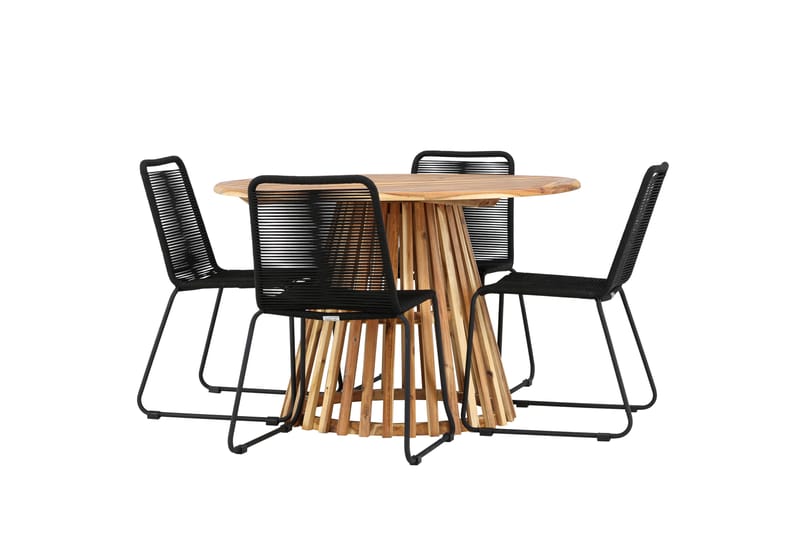 LUMPUR Matgrupp Utomhus Rund 120 cm + 4 st Linero Matstolar Svart - Utemöbler - Utegrupp - Matgrupper utomhus