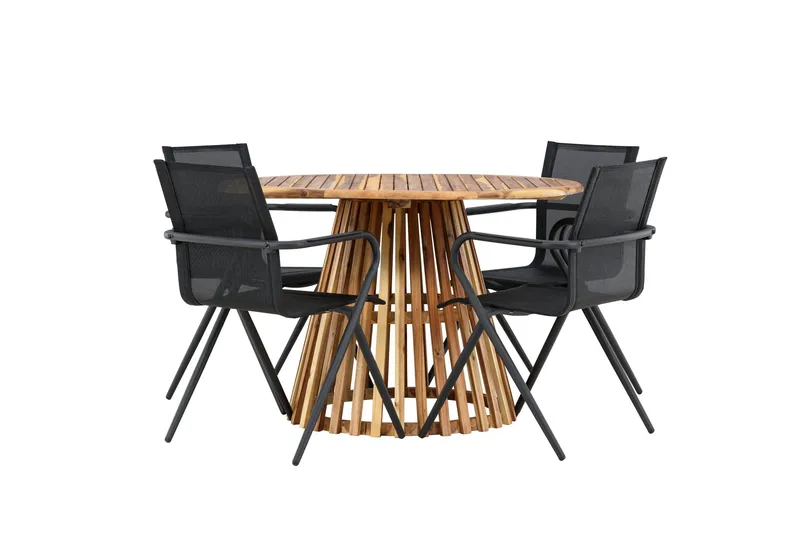 Lumpur Matgrupp Utomhus 110 cm Rund med 4 Alina Utestolar - Natur - Utemöbler - Utegrupp - Matgrupper utomhus