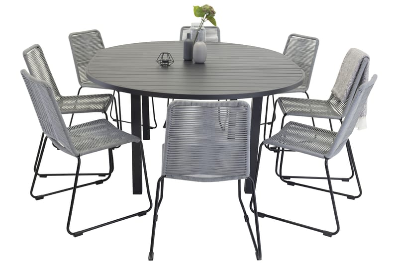 Marbella Matgrupp Utomhus 140 cm Rund med 8 Lindos Utestolar - Utemöbler - Utegrupp - Matgrupper utomhus