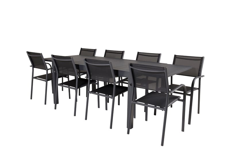 Marbella Matgrupp Utomhus 160-240 cm Rektangulär med 8 Santorini Utestolar - Svart - Utemöbler - Utegrupp - Matgrupper utomhus