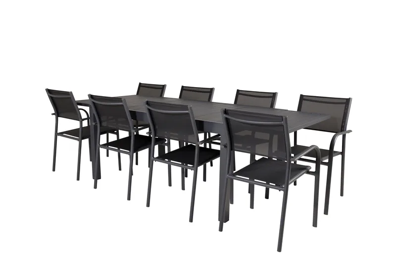 Marbella Matgrupp Utomhus 160-240 cm Rektangulär med 8 Santorini Utestolar - Svart - Utemöbler - Utegrupp - Matgrupper utomhus