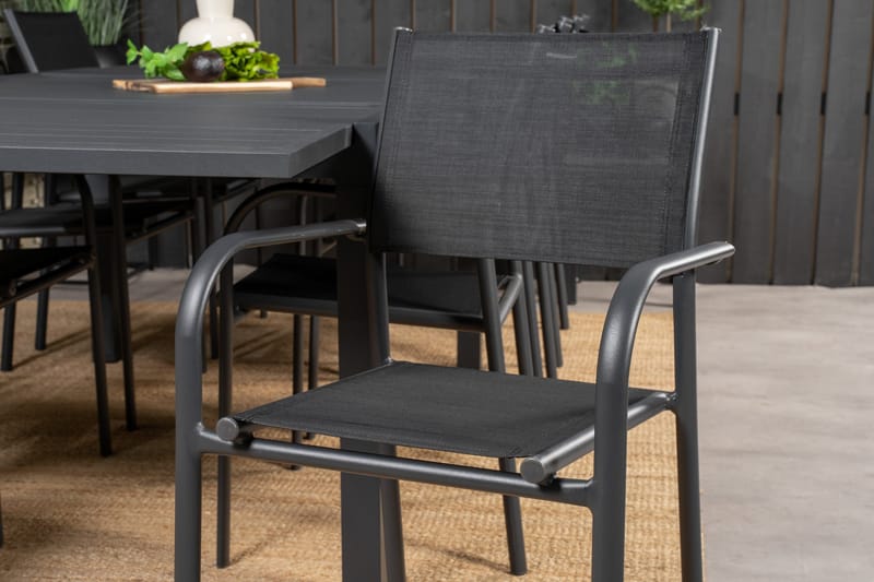 Marbella Matgrupp Utomhus 160-240 cm Rektangulär med 8 Santorini Utestolar - Svart - Utemöbler - Utegrupp - Matgrupper utomhus