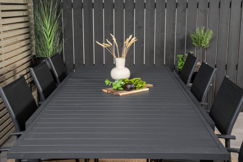 Marbella Matgrupp Utomhus 160-240 cm Rektangulär med 8 Santorini Utestolar - Svart - Utemöbler - Utegrupp - Matgrupper utomhus