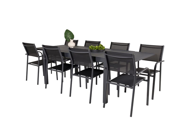 Marbella Matgrupp Utomhus 160-240 cm Rektangulär med 8 Santorini Utestolar - Svart - Utemöbler - Utegrupp - Matgrupper utomhus