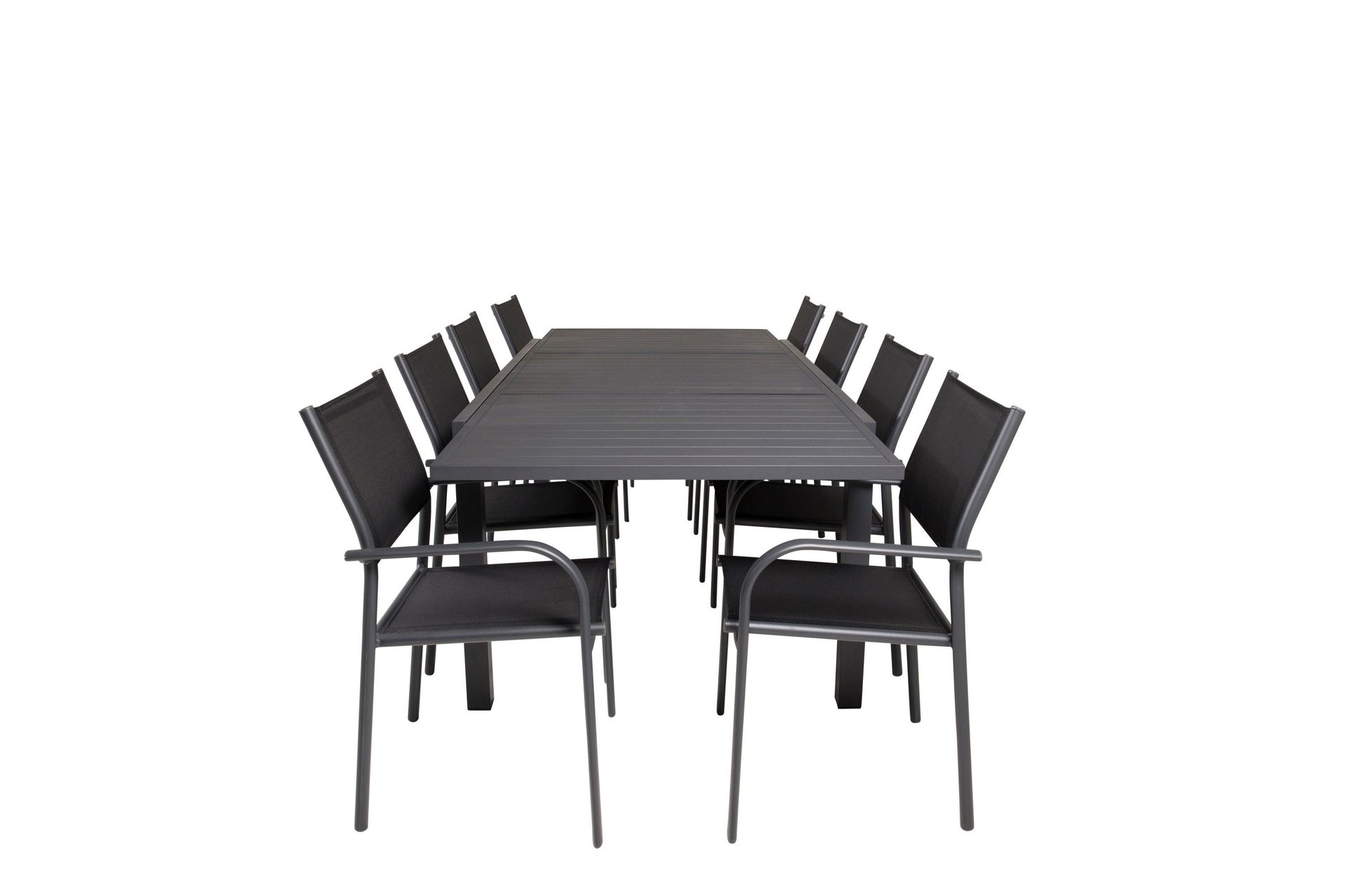 Marbella Matgrupp Utomhus 160-240 cm Rektangul&auml;r med 8 Santorini Utestolar - Svart