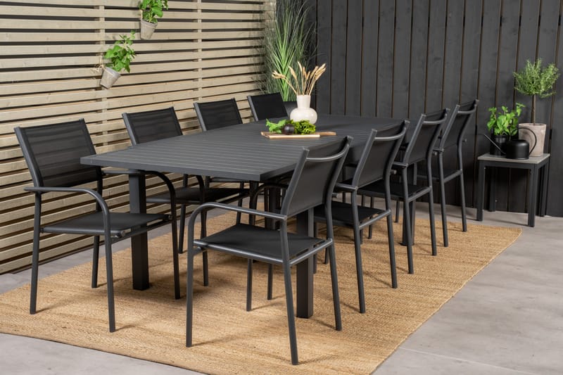 Marbella Matgrupp Utomhus 160-240 cm Rektangulär med 8 Santorini Utestolar - Svart - Utemöbler - Utegrupp - Matgrupper utomhus