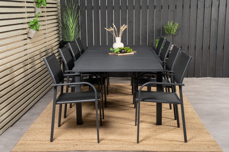 Marbella Matgrupp Utomhus 160-240 cm Rektangulär med 8 Santorini Utestolar - Svart - Utemöbler - Utegrupp - Matgrupper utomhus